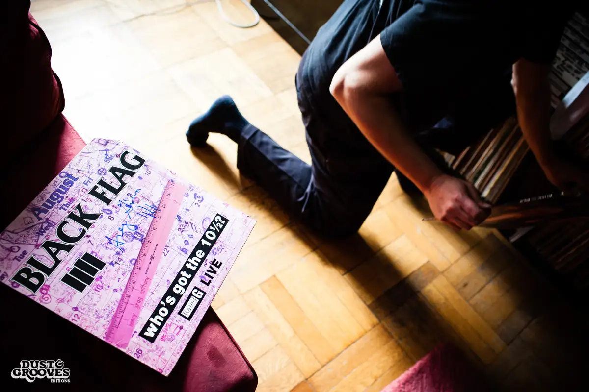 Andrew Mason, a vinyl record collector, photographed at his home in New York, NY for Dust & Grooves.