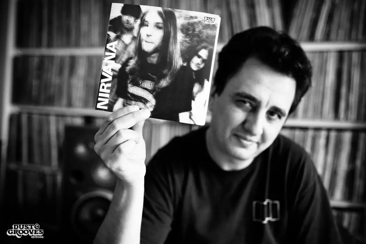 Andrew Mason, a vinyl record collector, photographed at his home in New York, NY for Dust & Grooves.