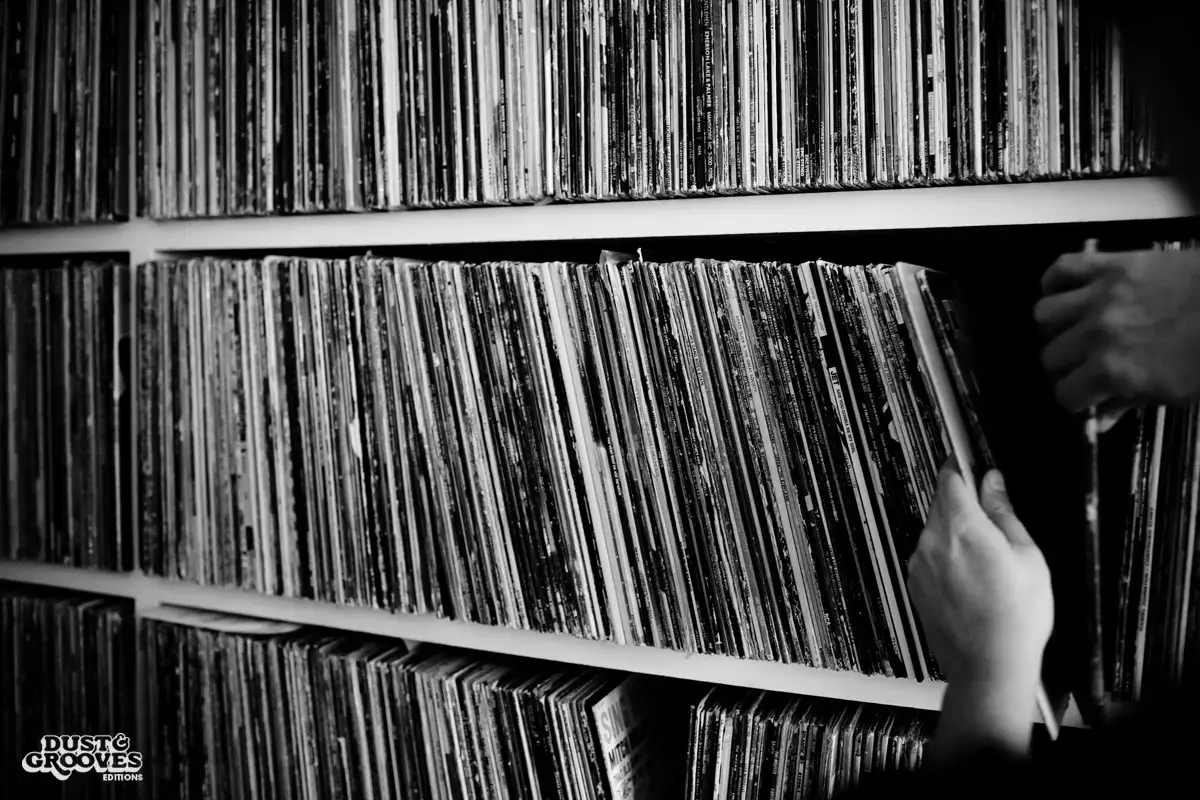 Andrew Mason, a vinyl record collector, photographed at his home in New York, NY for Dust & Grooves.