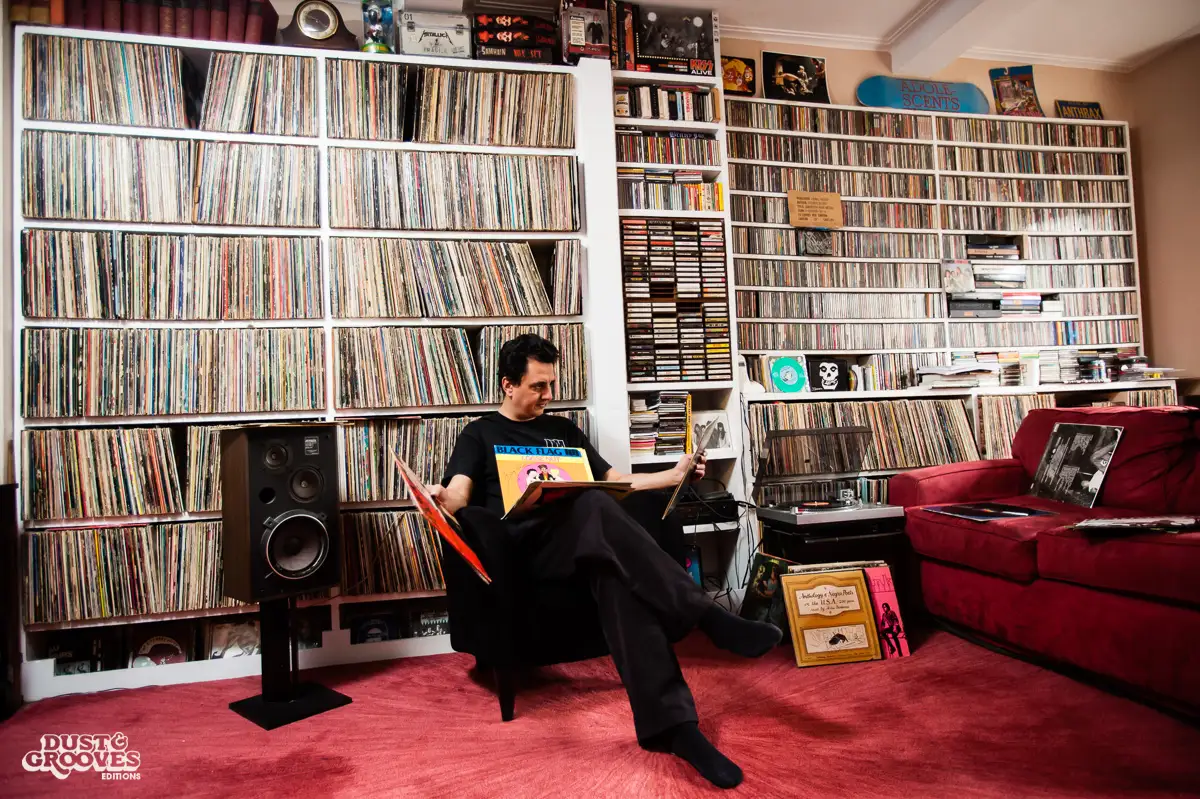 Andrew Mason, a vinyl record collector, photographed at his home in New York, NY for Dust & Grooves.