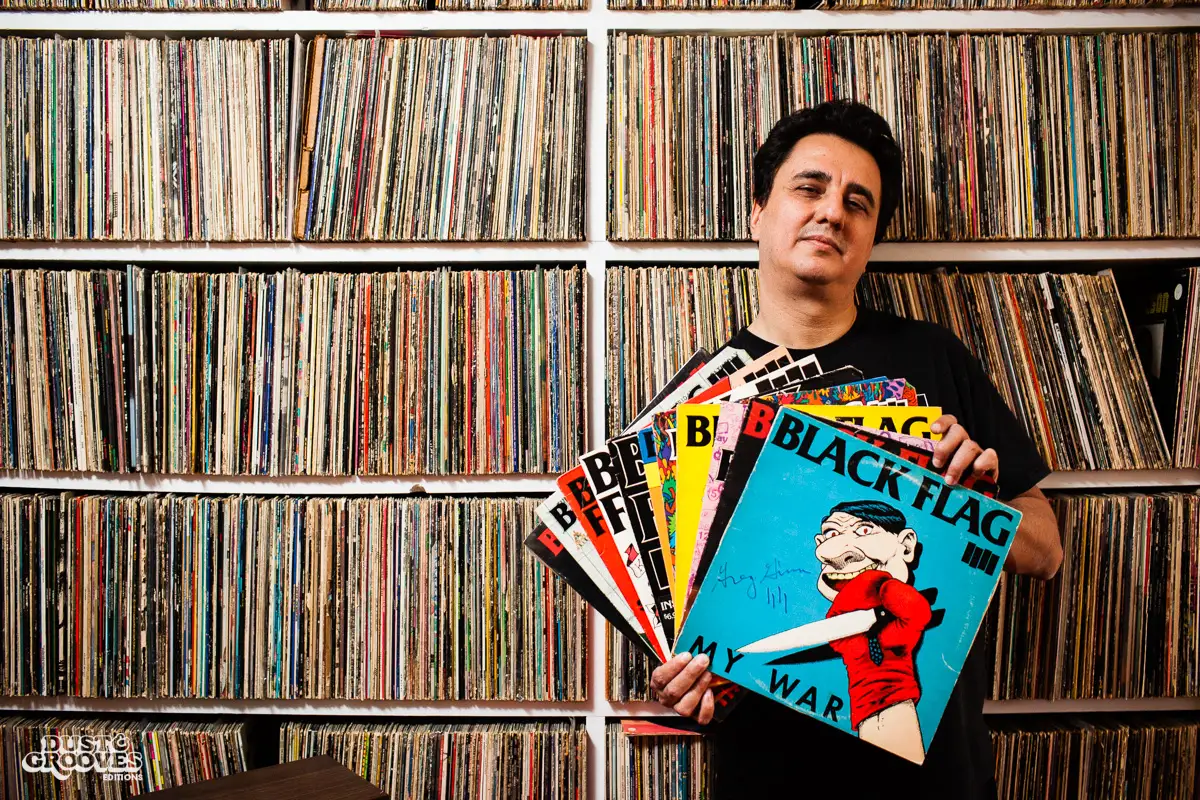Andrew Mason, a vinyl record collector, photographed at his home in New York, NY for Dust & Grooves.