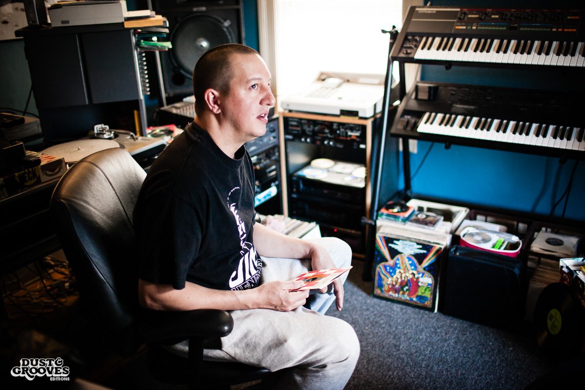 DJ Shame, a vinyl record collector, photographed at his home in Deerfield, MA, for Dust & Grooves.