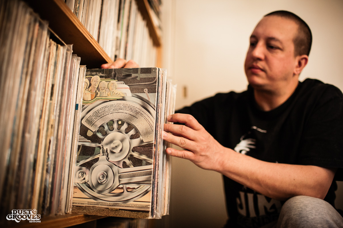 DJ Shame, a vinyl record collector, photographed at his home in Deerfield, MA, for Dust & Grooves.