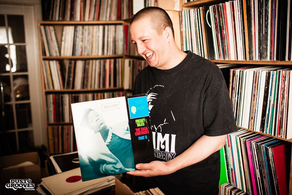DJ Shame, a vinyl record collector, photographed at his home in Deerfield, MA, for Dust & Grooves.