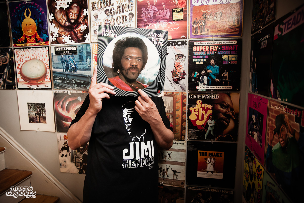 DJ Shame, a vinyl record collector, photographed at his home in Deerfield, MA, for Dust & Grooves.
