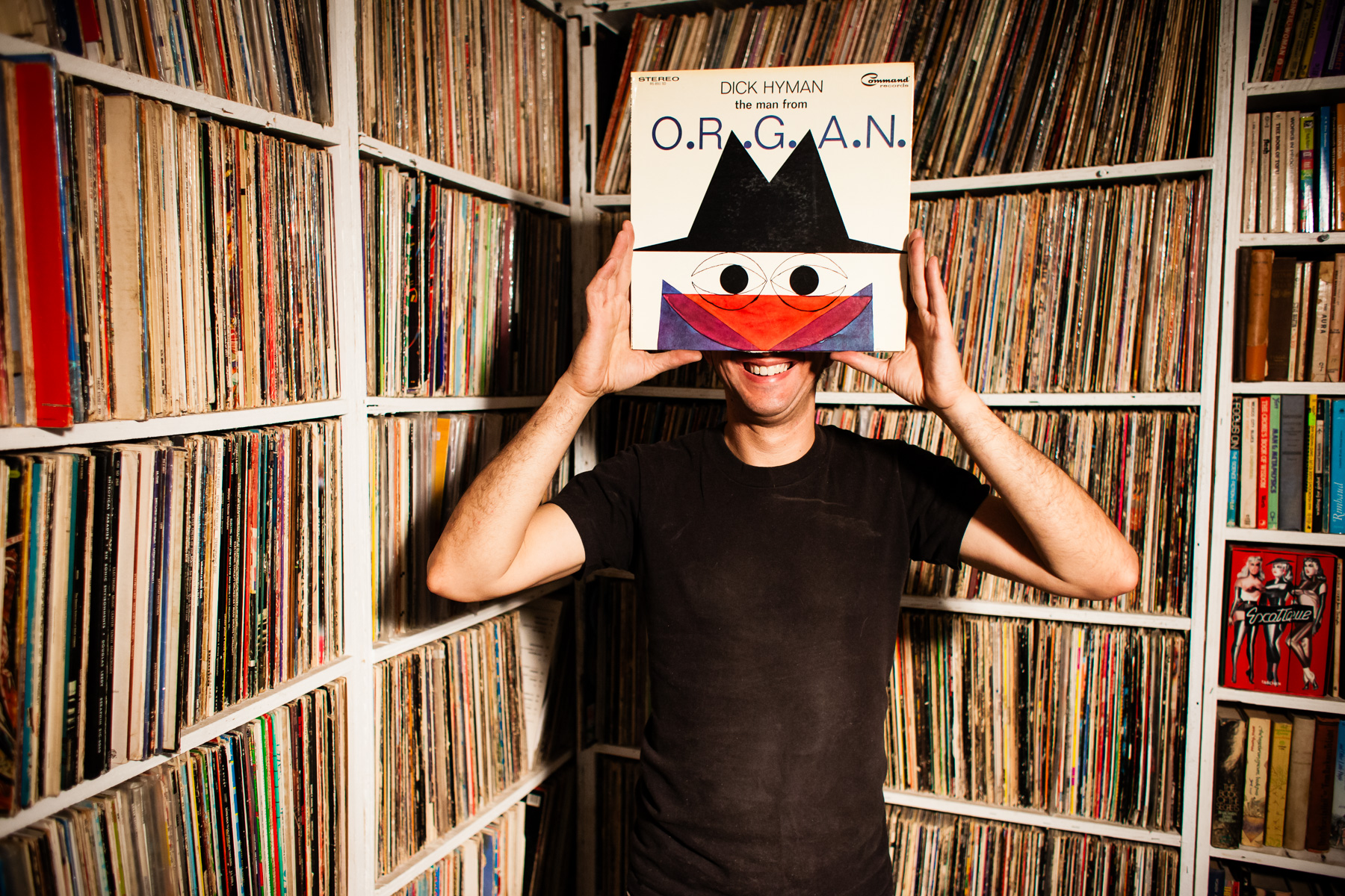 Matt Mikas, a vinyl record collector, photographed at his home in Brooklyn, NY for Dust & Grooves.