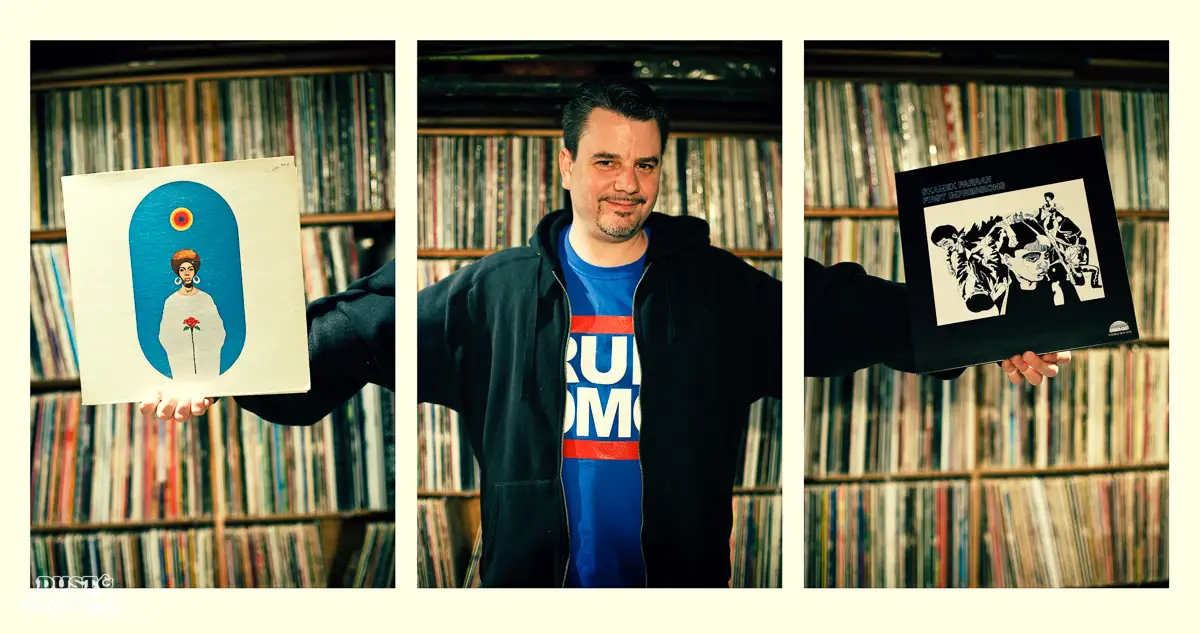 Andrew Mason, a vinyl record collector, photographed at his home in Brooklyn, NY for Dust & Grooves.