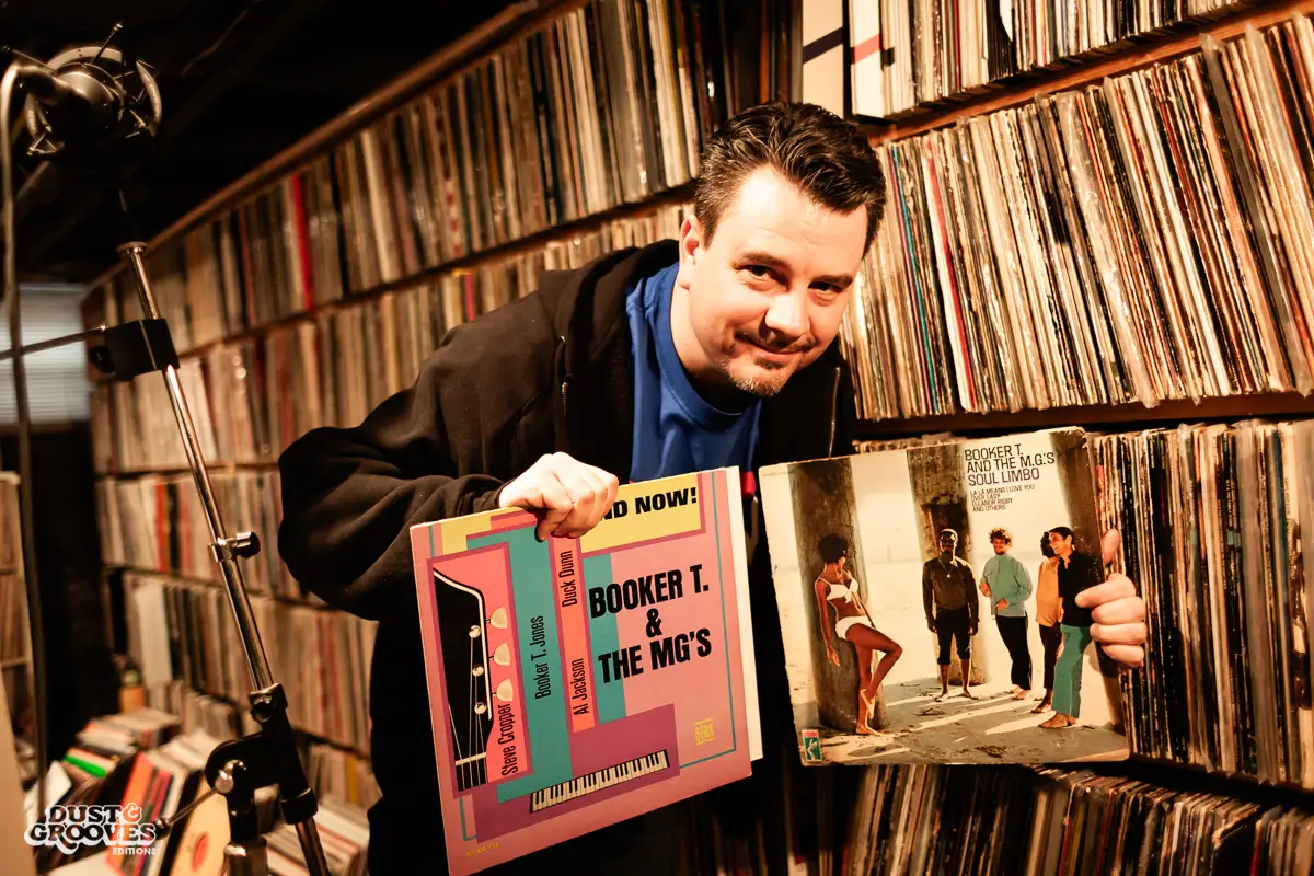 Andrew Mason, a vinyl record collector, photographed at his home in Brooklyn, NY for Dust & Grooves.
