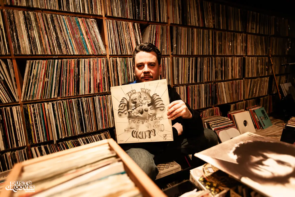 Andrew Mason, a vinyl record collector, photographed at his home in Brooklyn, NY for Dust & Grooves.