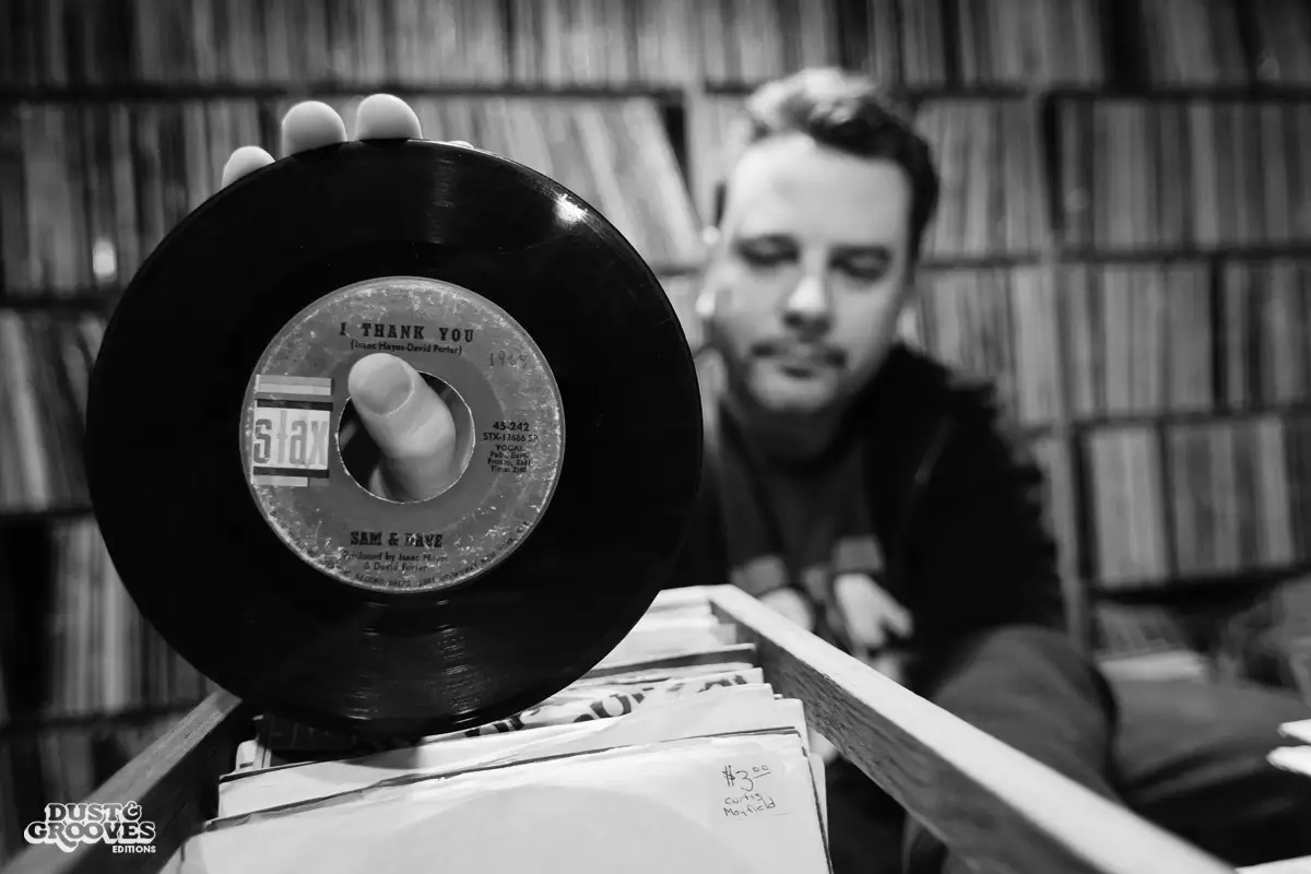 Andrew Mason, a vinyl record collector, photographed at his home in Brooklyn, NY for Dust & Grooves.