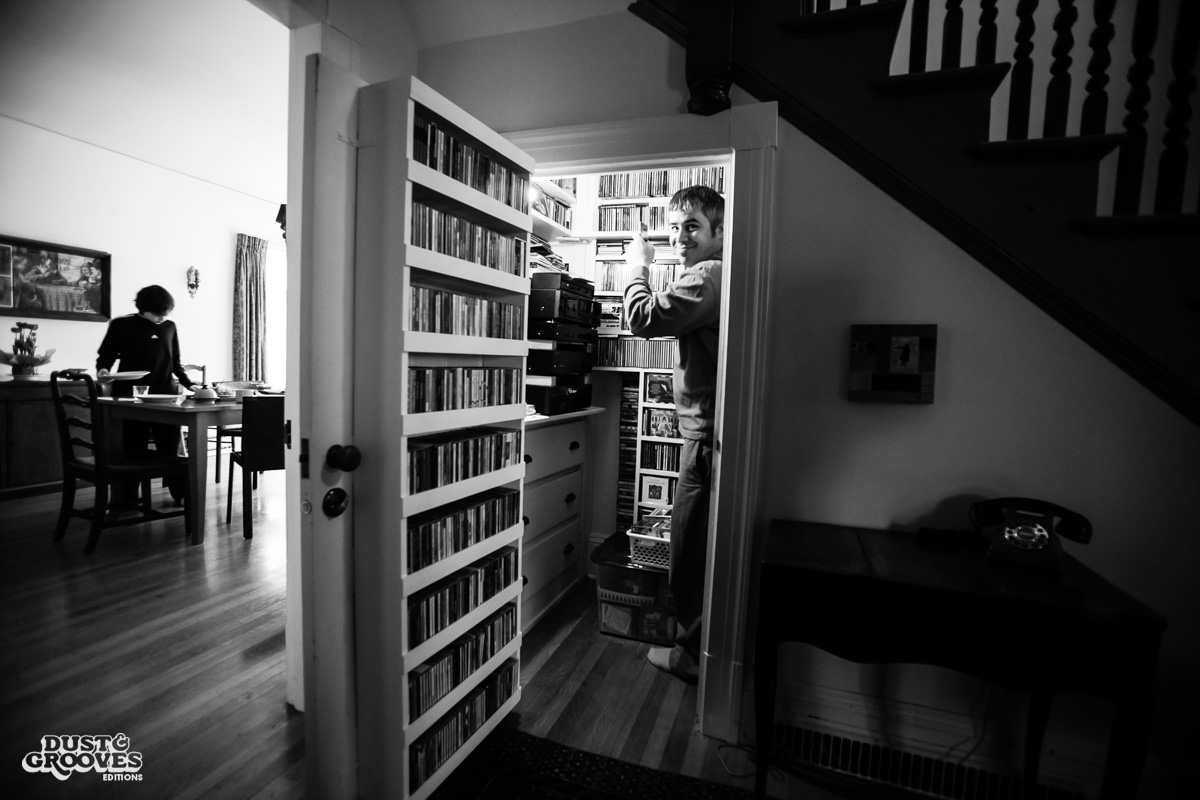 Pablo Yglesias, a vinyl record collector, photographed at his home in Northhampton, MA. for Dust & Grooves.
