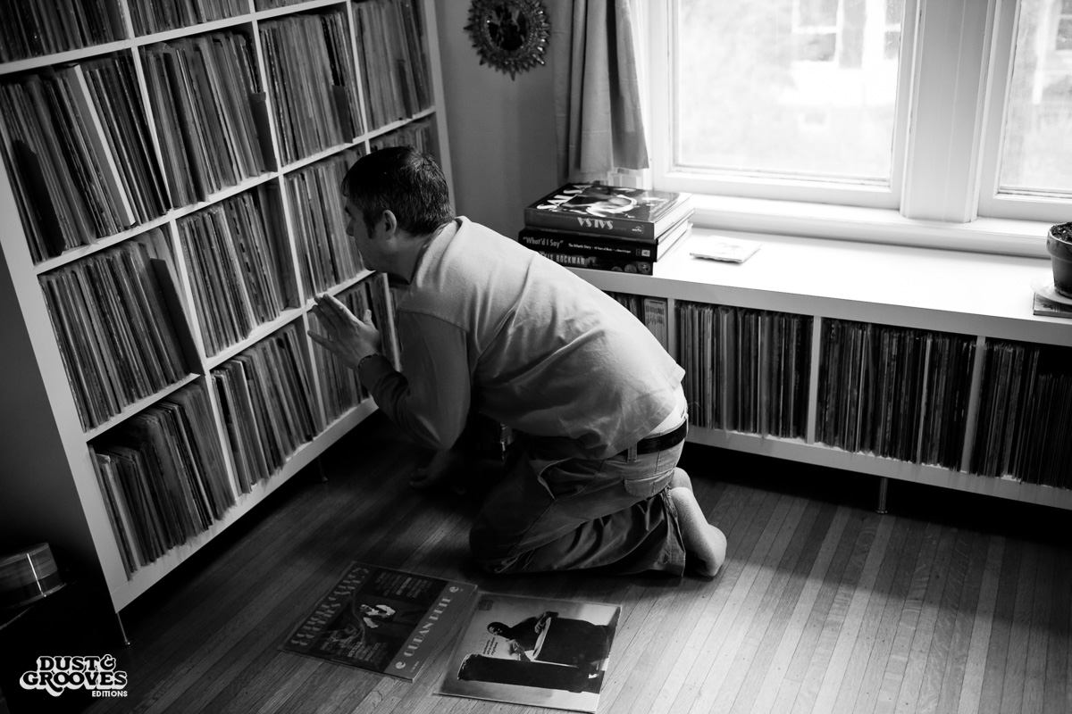 Pablo Yglesias, a vinyl record collector, photographed at his home in Northhampton, MA. for Dust & Grooves.