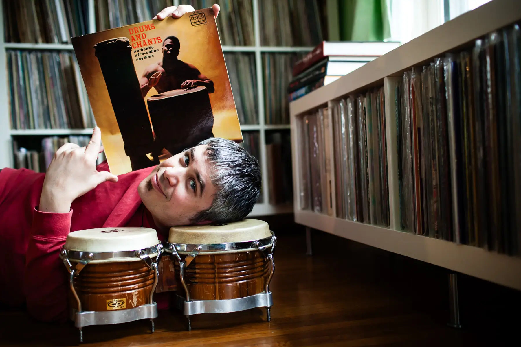 Pablo Yglesias, a vinyl record collector, photographed at his home in Northhampton, MA. for Dust & Grooves.