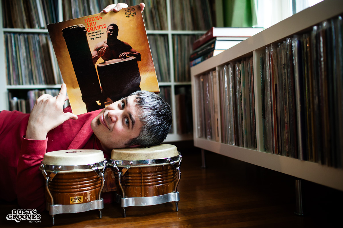 Pablo Yglesias, a vinyl record collector, photographed at his home in Northhampton, MA. for Dust & Grooves.