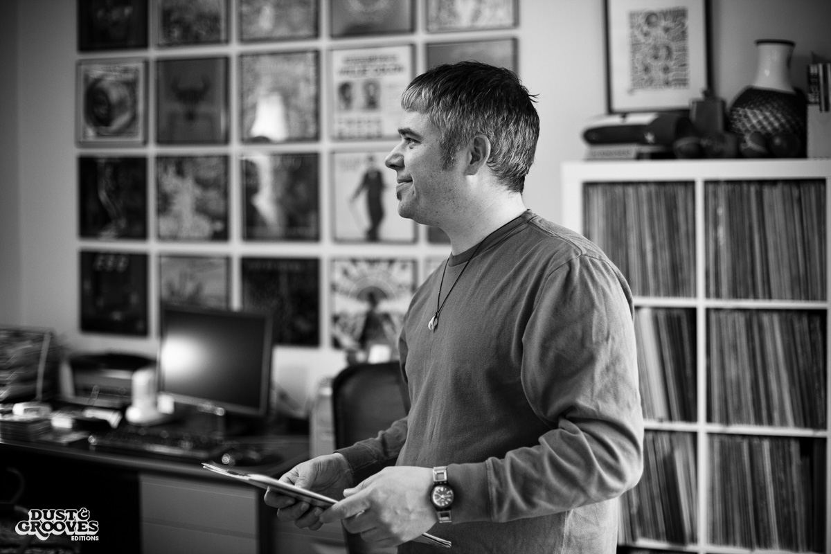 Pablo Yglesias, a vinyl record collector, photographed at his home in Northhampton, MA. for Dust & Grooves.