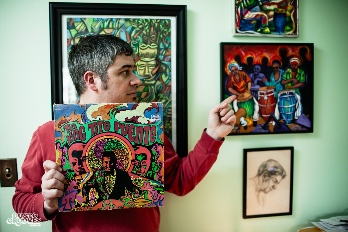Pablo Yglesias, a vinyl record collector, photographed at his home in Northhampton, MA. for Dust & Grooves.
