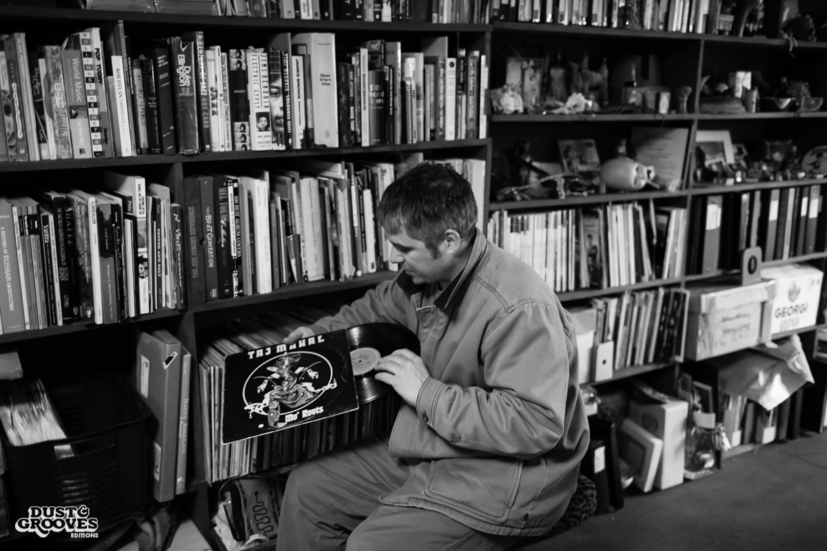 Pablo Yglesias, a vinyl record collector, photographed at his home in Northhampton, MA. for Dust & Grooves.