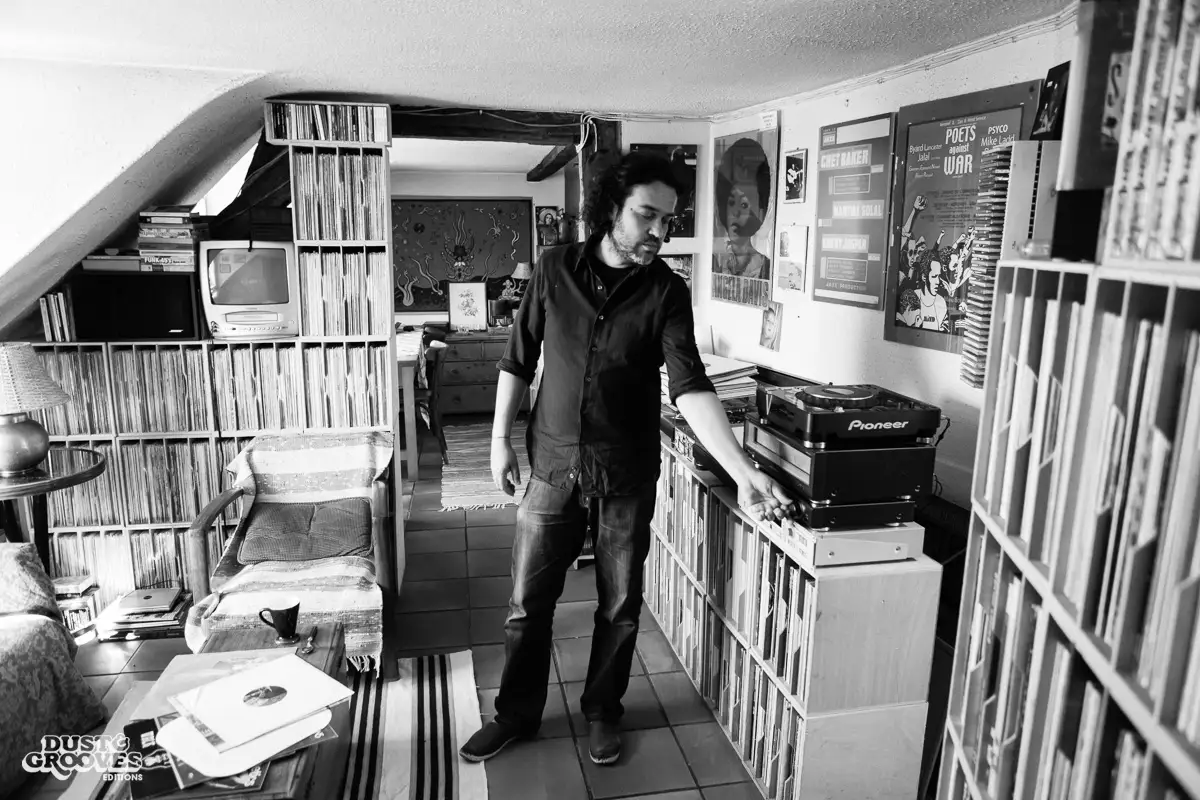 Manu Boubli, a vinyl record collector and co-founder of Superfly record shop, photographed at his home in Paris, France, for Dust & Grooves.
