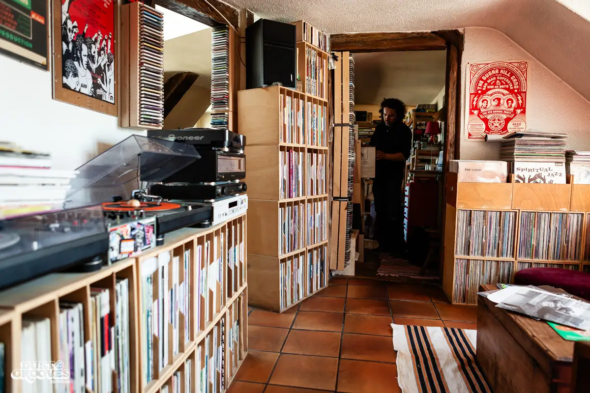 Manu Boubli, a vinyl record collector and co-founder of Superfly record shop, photographed at his home in Paris, France, for Dust & Grooves.