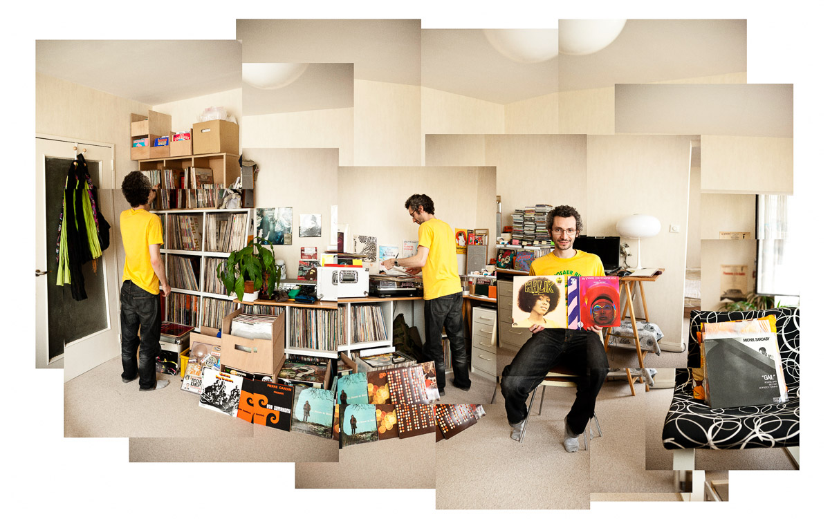 Thomas Pasquet, a vinyl record collector, photographed at his home in Paris, France for Dust & Grooves.