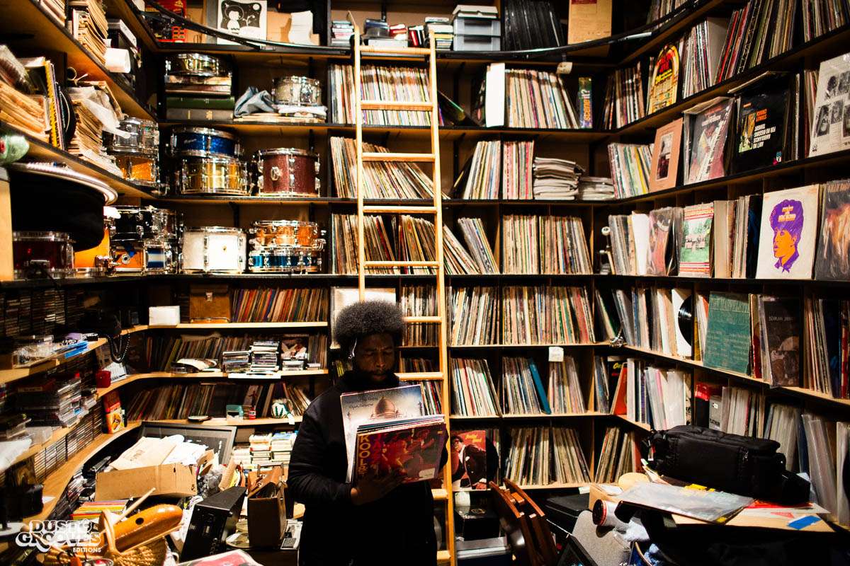 Ahmir Questlove Thompson, vinyl Record collector, music producer, drummer of The Roots and band leader of The Tonight Show with Jimmy Fallon , photographed at one of his main vinyl record rooms with his vinyl collection for Dust & Grooves Volume 1 book.