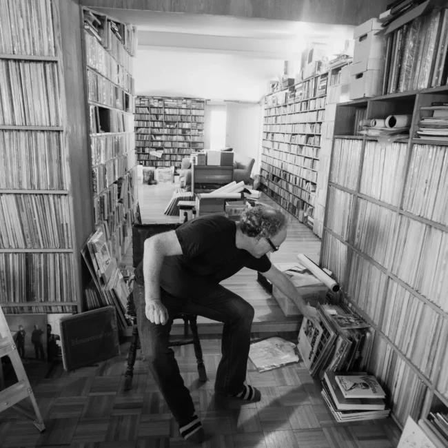Geoffrey Weiss, a vinyl record collector, photographed at his home in Los Angeles, CA for Dust & Grooves.