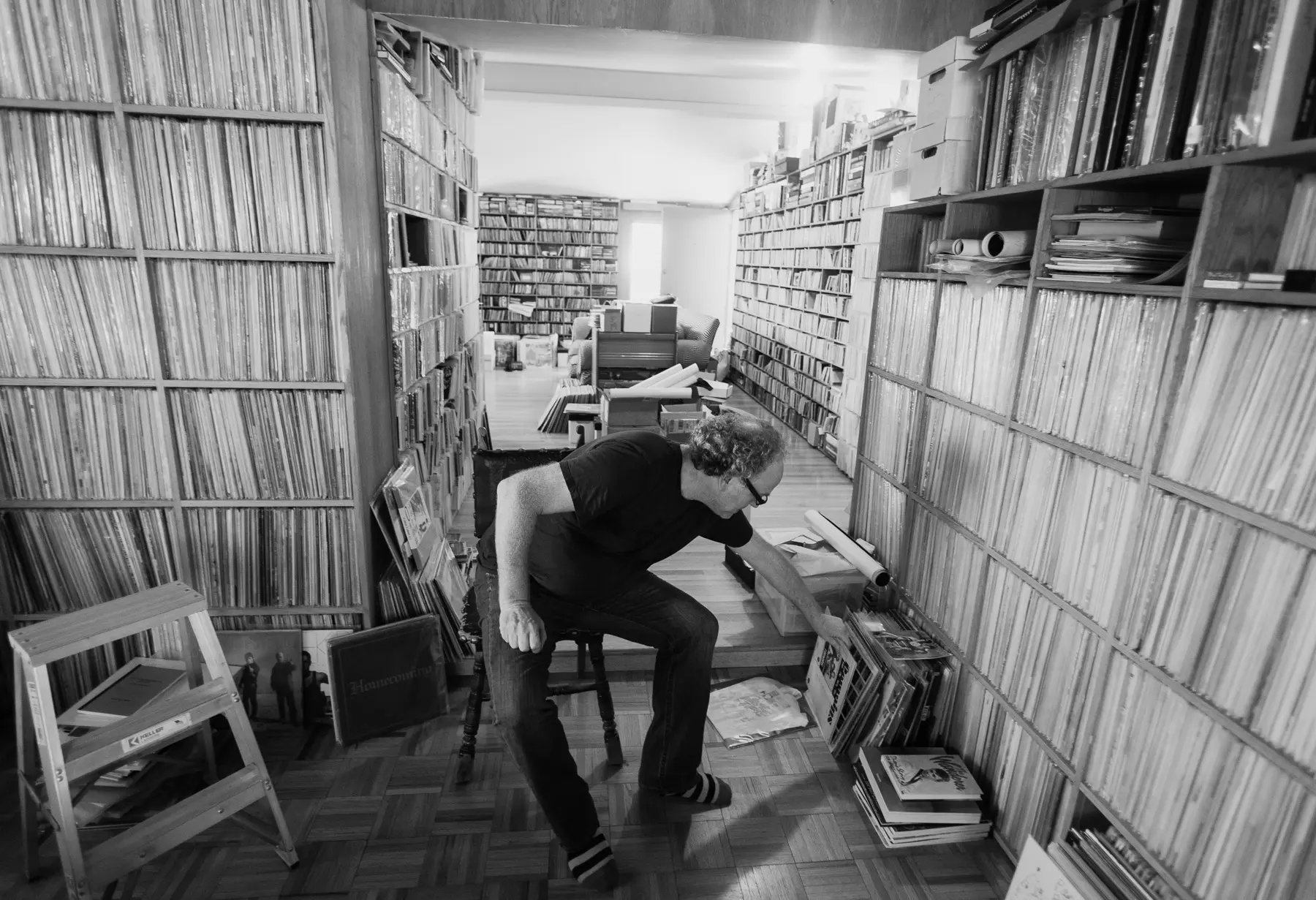 Geoffrey Weiss, a vinyl record collector, photographed at his home in Los Angeles, CA for Dust & Grooves.