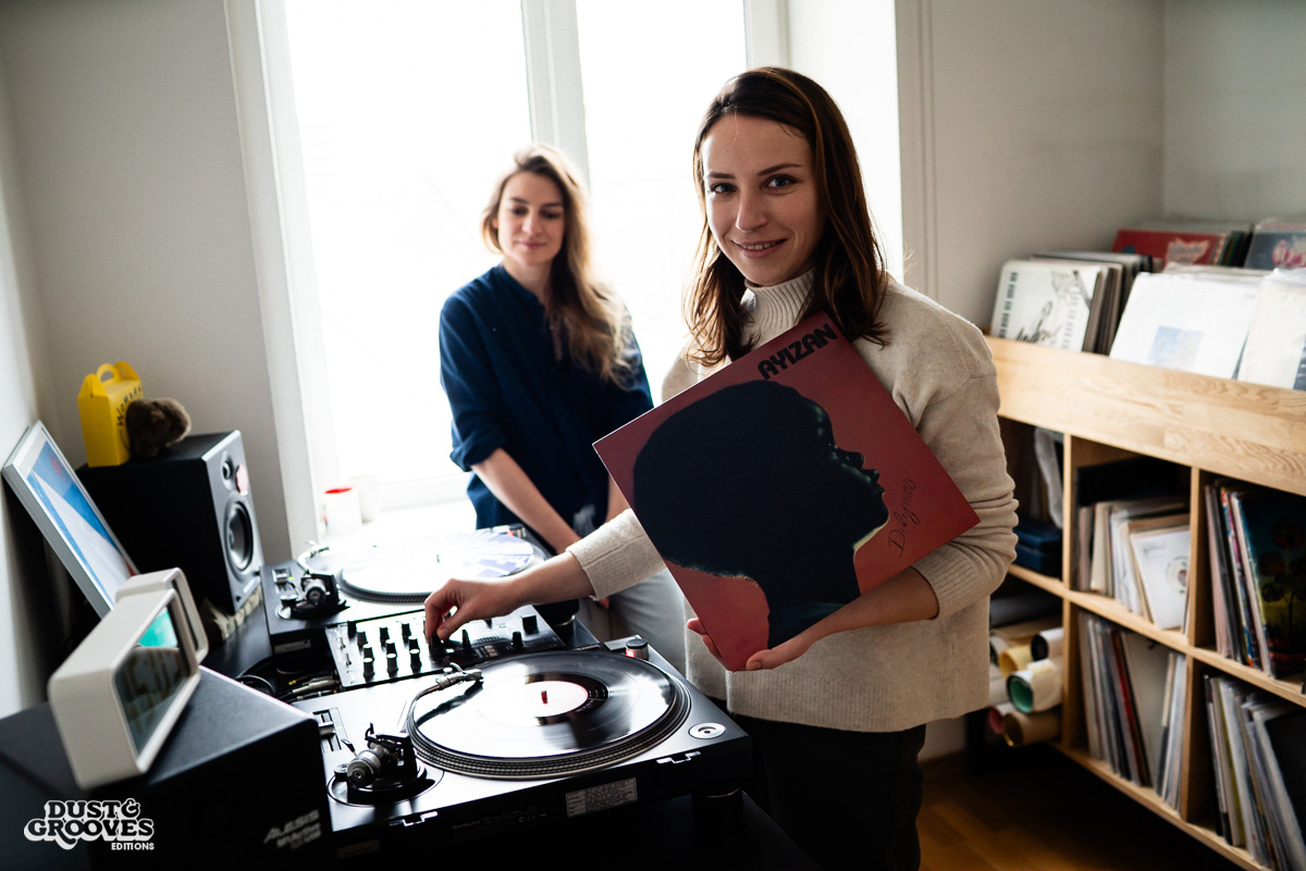 Anya Karmanova & Julia Rodionova, vinyl record collectors, photographed at Anya's home in Moscow, Russia for Dust & Grooves.