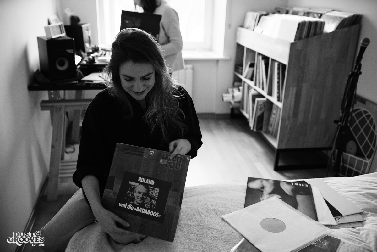 Anya Karmanova & Julia Rodionova, vinyl record collectors, photographed at Anya's home in Moscow, Russia for Dust & Grooves.