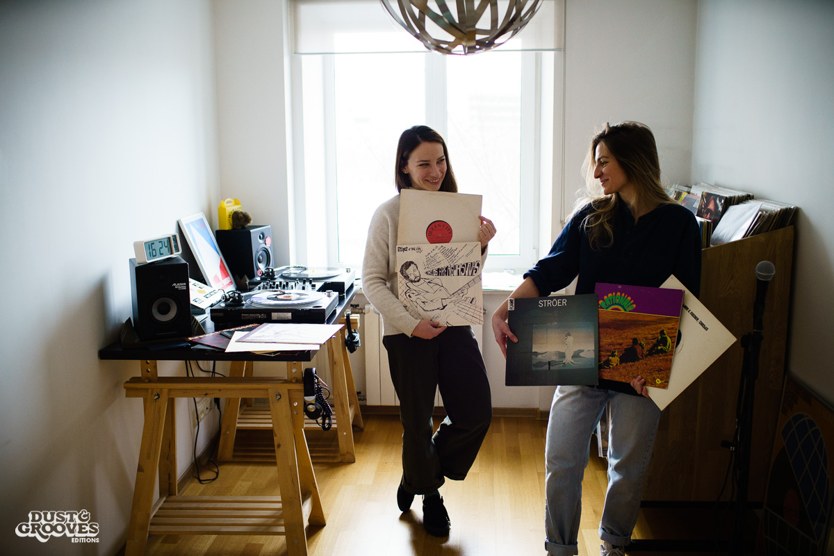 Anya Karmanova & Julia Rodionova, vinyl record collectors, photographed at Anya's home in Moscow, Russia for Dust & Grooves.
