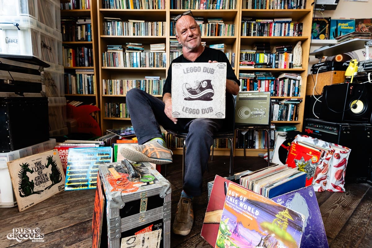 Alex Paterson, founding member of the British duo The Orb, photographed with his vinyl collection for Dust & Grooves Volume 2 book.
