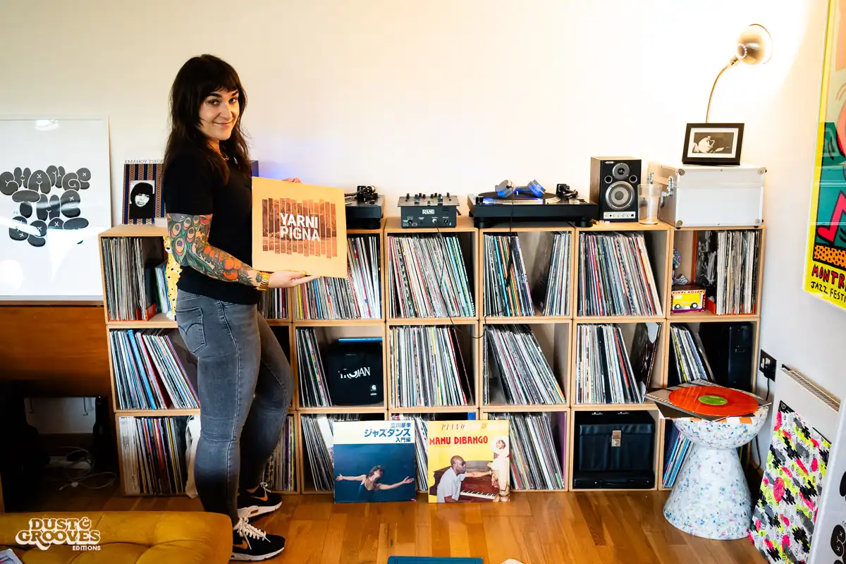 Deb Grant, a vinyl record collector, DJ and BBC 6 Music host, photographed at her home in London, UK for Dust & Grooves Volume 2 book.