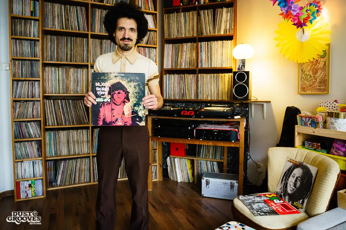 Alex Figueira, a vinyl record collector, DJ and musician, photographed at his home in Amsterdam, for Dust & Grooves Volume 2 book.