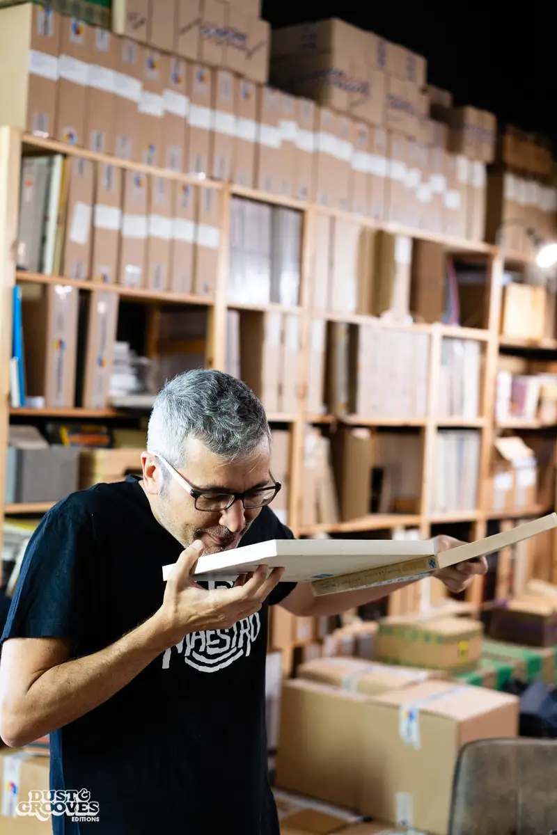 Pierpaolo De Sanctis, a vinyl record collector, DJ and founder of Four Flies Records, photographed at his Rome apartment for Dust & Grooves Volume 2 book.