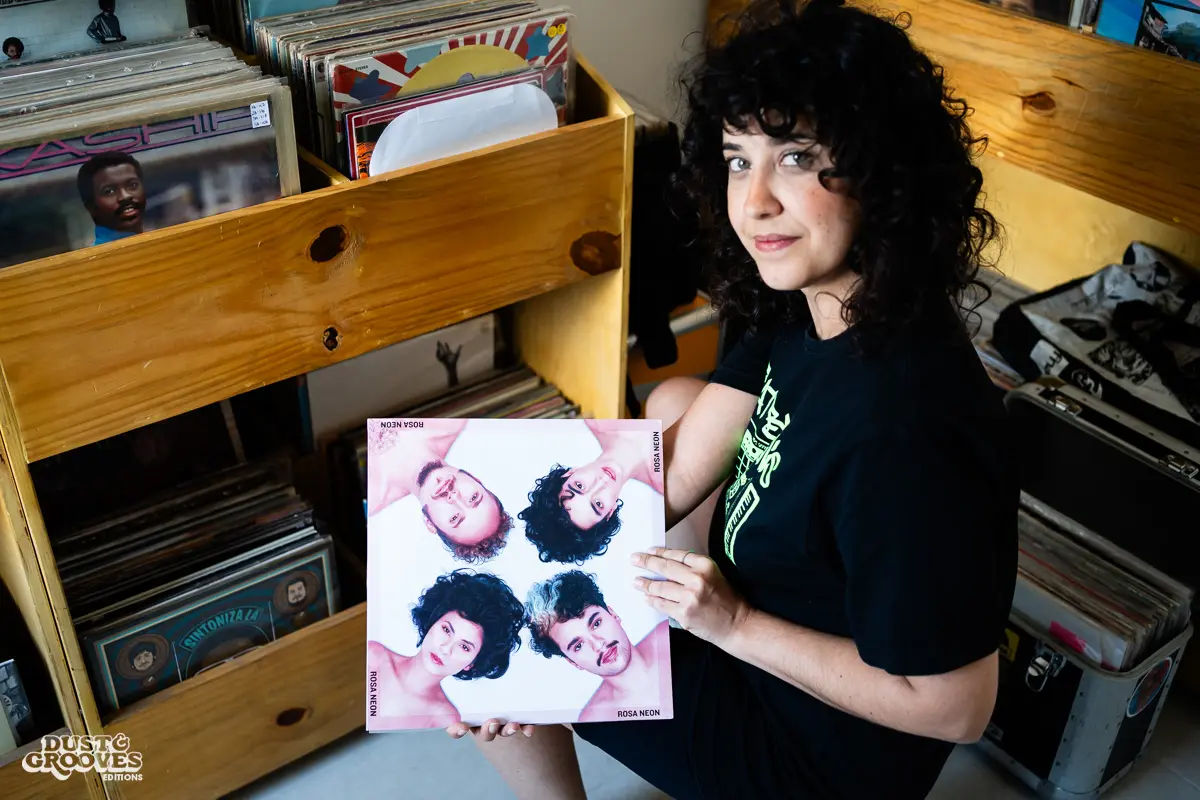 Rafa Jazz, record collector, DJ, and music producer, photographed at her house with her vinyl record collection in São Paulo, Brazil for Dust & Grooves Volume 2 book.