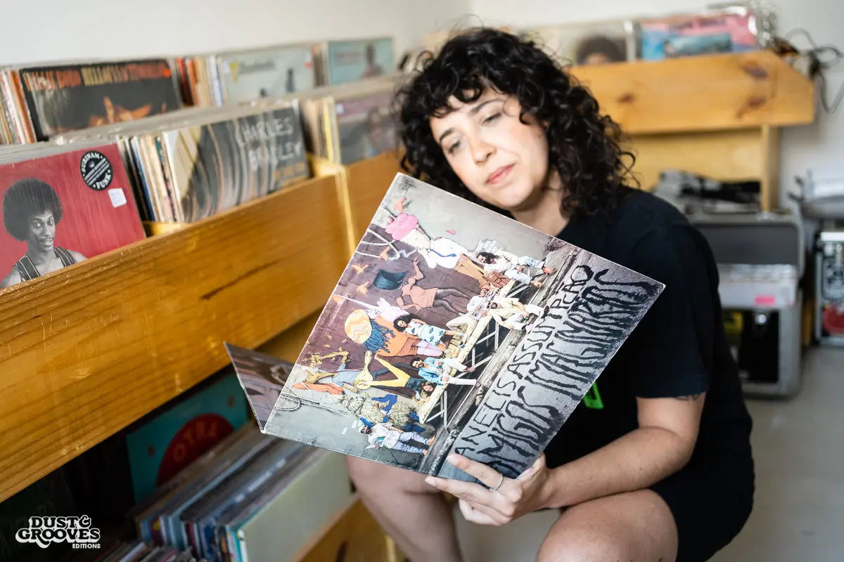 Rafa Jazz, record collector, DJ, and music producer, photographed at her house with her vinyl record collection in São Paulo, Brazil for Dust & Grooves Volume 2 book.