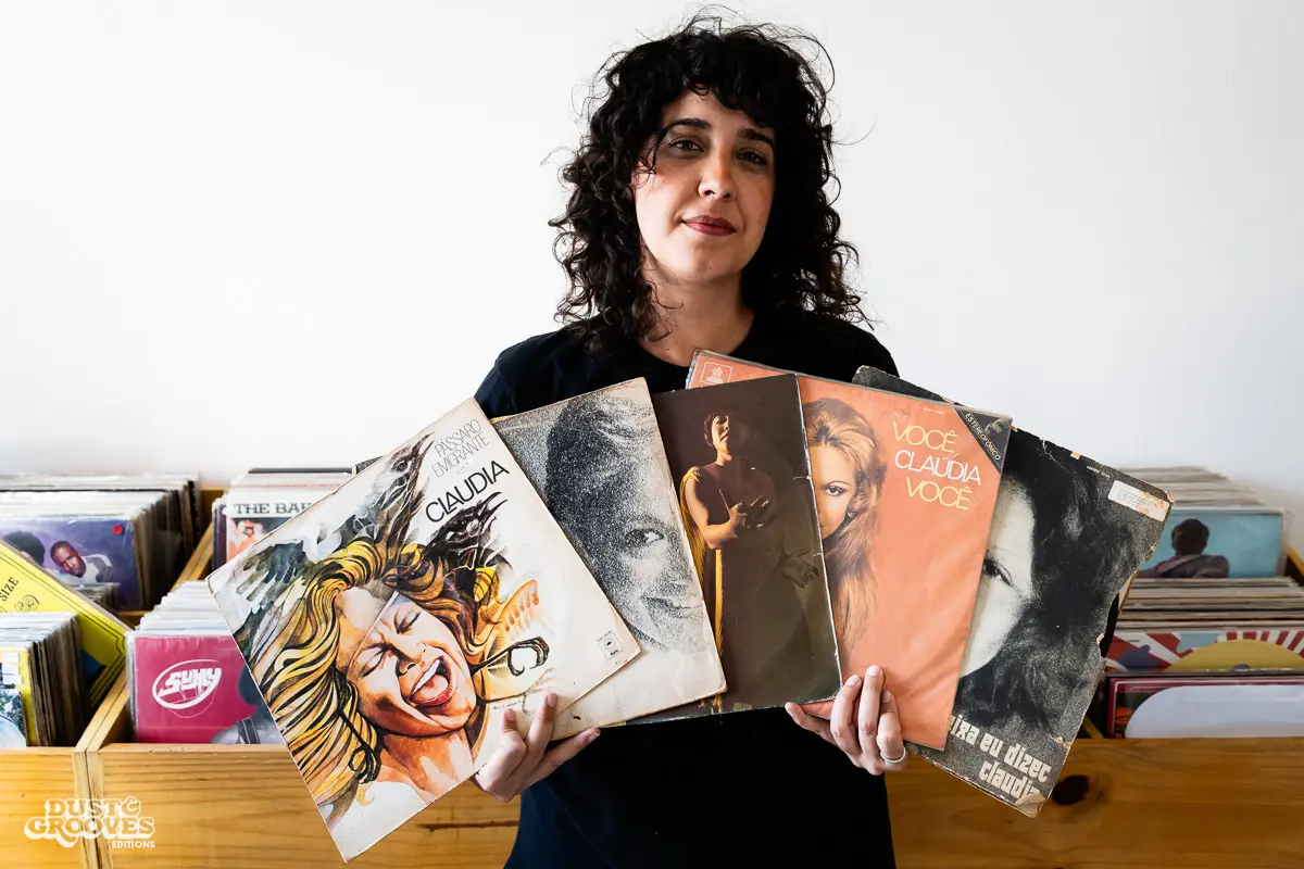 Rafa Jazz, record collector, DJ, and music producer, photographed at her house with her vinyl record collection in São Paulo, Brazil for Dust & Grooves Volume 2 book.
