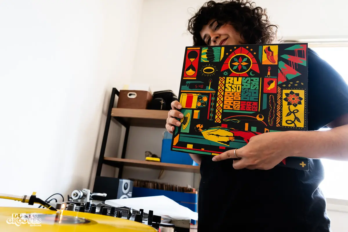 Rafa Jazz, record collector, DJ, and music producer, photographed at her house with her vinyl record collection in São Paulo, Brazil for Dust & Grooves Volume 2 book.