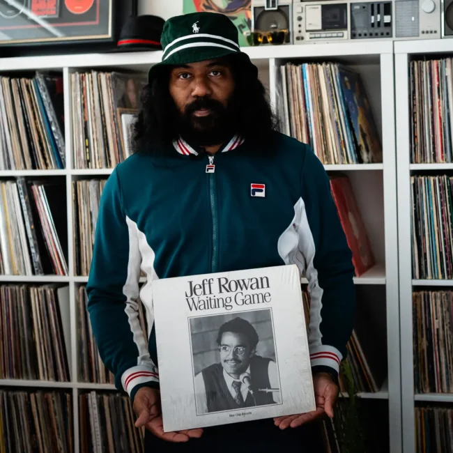DaM FunK, music producer, recording artist, and vinyl record collector, photographed at his house in Los Angeles, CA with his vinyl record collection for Dust & Grooves Vol.2