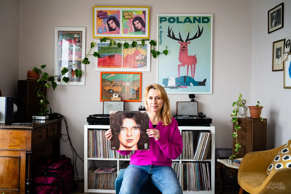Kornelia Binicewicz, a vinyl record collector, DJ, and founder of Ladies On Records, photographed at her house in Istanbul with her vinyl record collection for Dust & Grooves Volume 2 book.