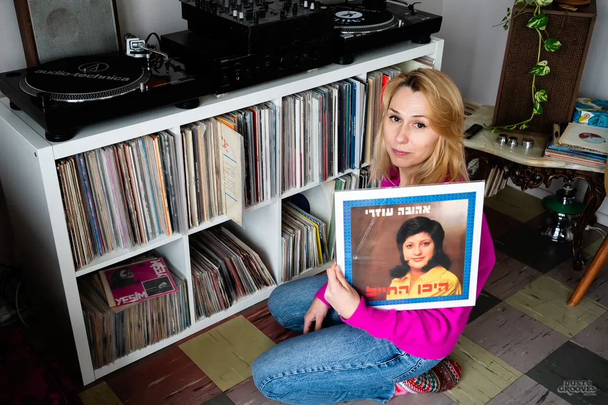 Kornelia Binicewicz, a vinyl record collector, DJ, and founder of Ladies On Records, photographed at her house in Istanbul with her vinyl record collection for Dust & Grooves Volume 2 book.