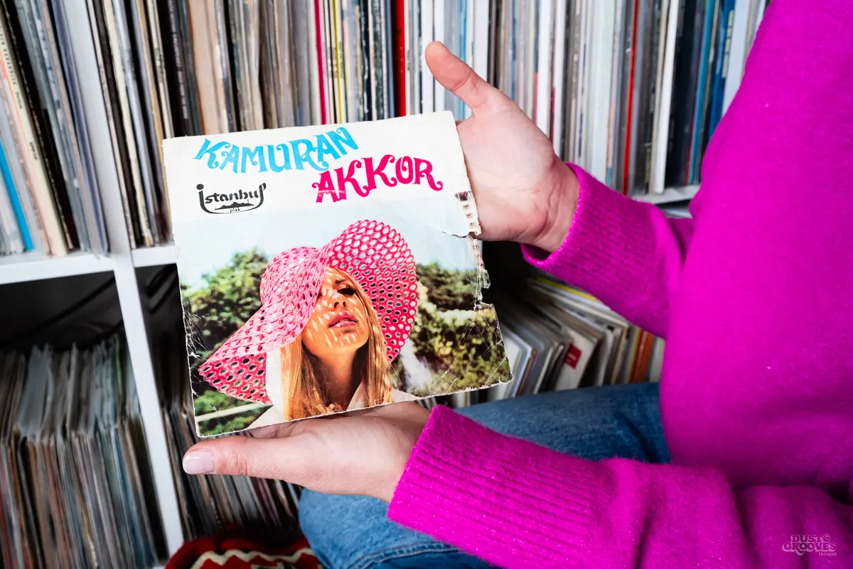 Kornelia Binicewicz, a vinyl record collector, DJ, and founder of Ladies On Records, photographed at her house in Istanbul with her vinyl record collection for Dust & Grooves Volume 2 book.