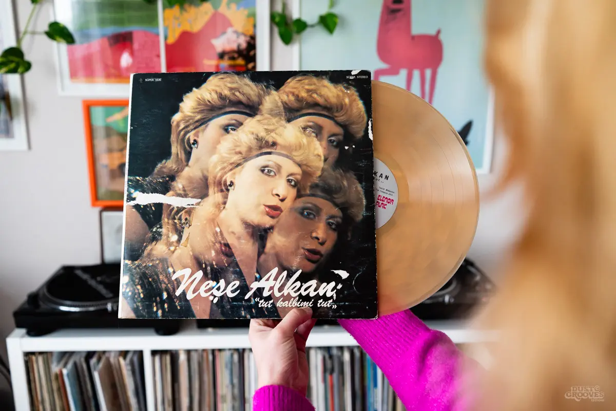 Kornelia Binicewicz, a vinyl record collector, DJ, and founder of Ladies On Records, photographed at her house in Istanbul with her vinyl record collection for Dust & Grooves Volume 2 book.