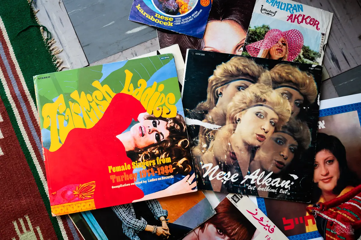 Kornelia Binicewicz, a vinyl record collector, DJ, and founder of Ladies On Records, photographed at her house in Istanbul with her vinyl record collection for Dust & Grooves Volume 2 book.