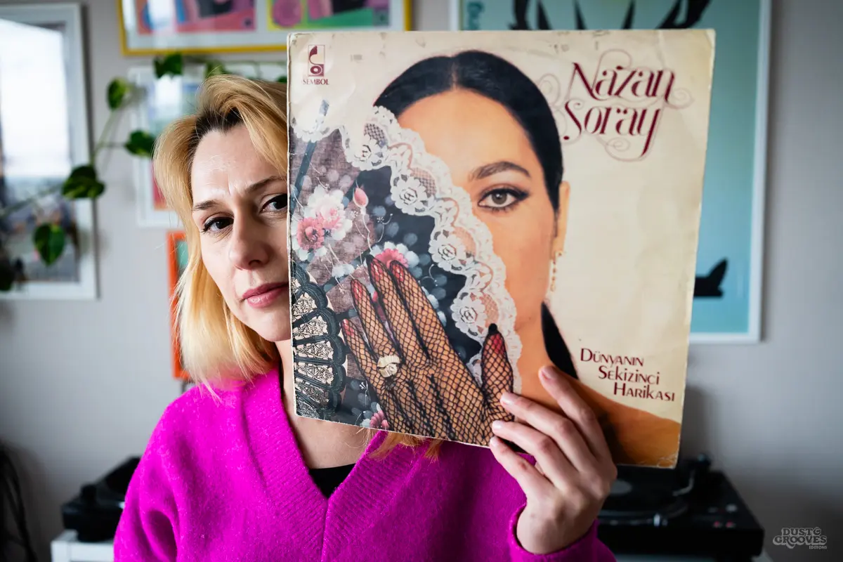 Kornelia Binicewicz, a vinyl record collector, DJ, and founder of Ladies On Records, photographed at her house in Istanbul with her vinyl record collection for Dust & Grooves Volume 2 book.