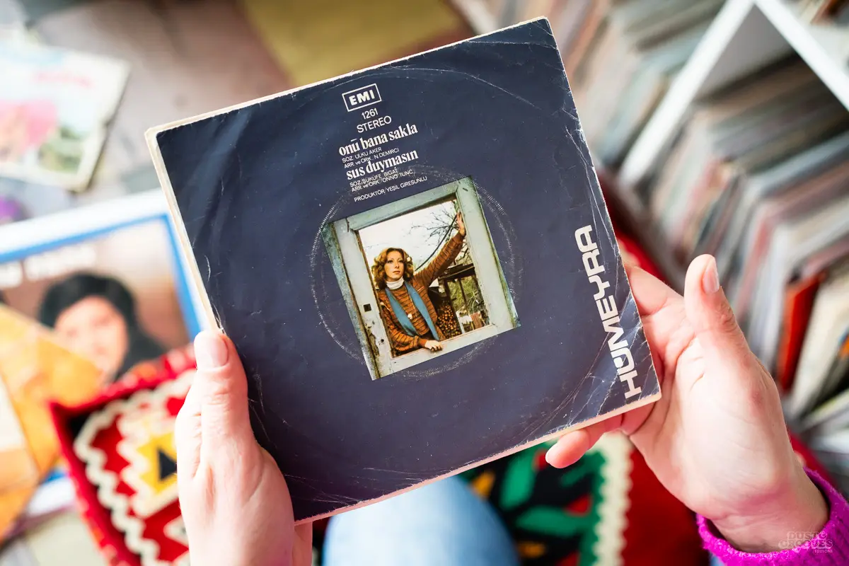 Kornelia Binicewicz, a vinyl record collector, DJ, and founder of Ladies On Records, photographed at her house in Istanbul with her vinyl record collection for Dust & Grooves Volume 2 book.