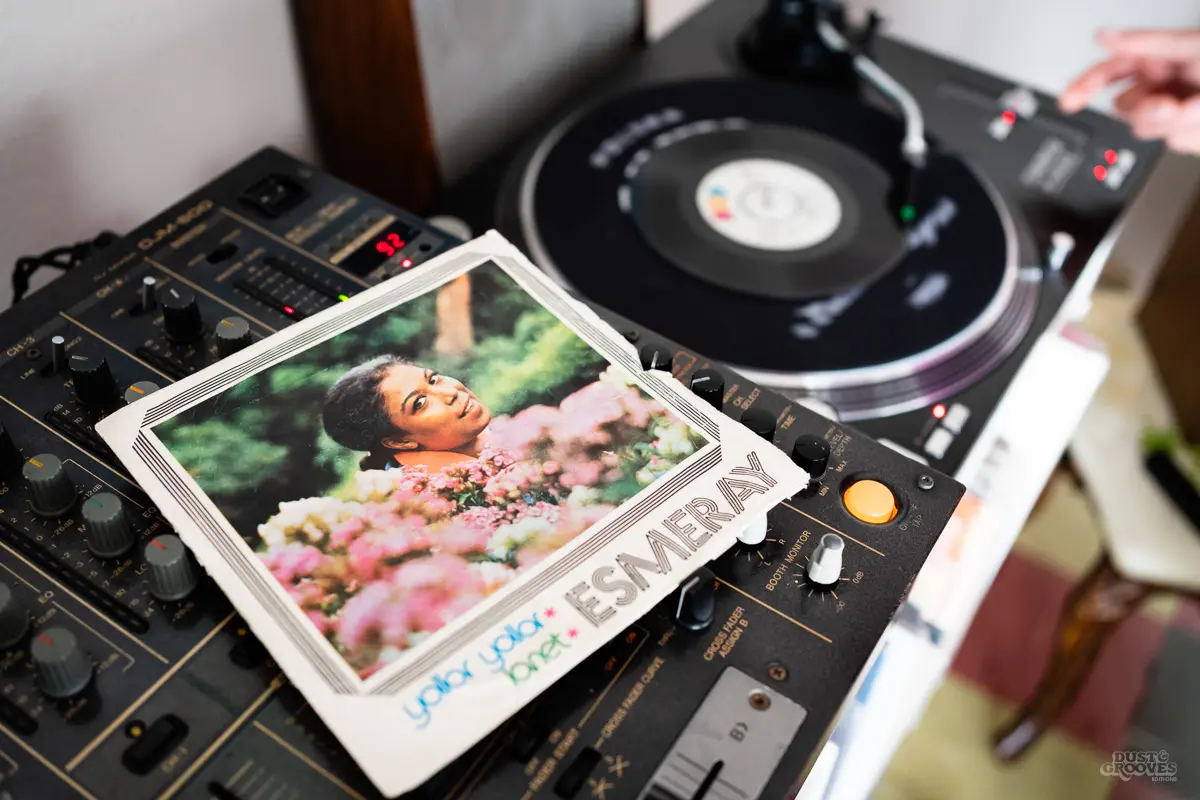 Kornelia Binicewicz, a vinyl record collector, DJ, and founder of Ladies On Records, photographed at her house in Istanbul with her vinyl record collection for Dust & Grooves Volume 2 book.