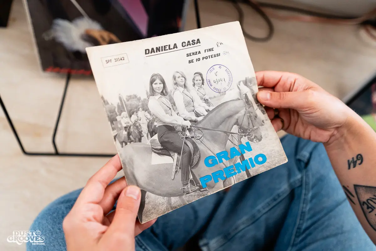 Giovanna Fiorentino & Valerio Iuliano, also known as the DJ duo Raregems, photographed at their house in Parma, Italy with their vinyl record collection for Dust & Grooves Volume 2 book. 