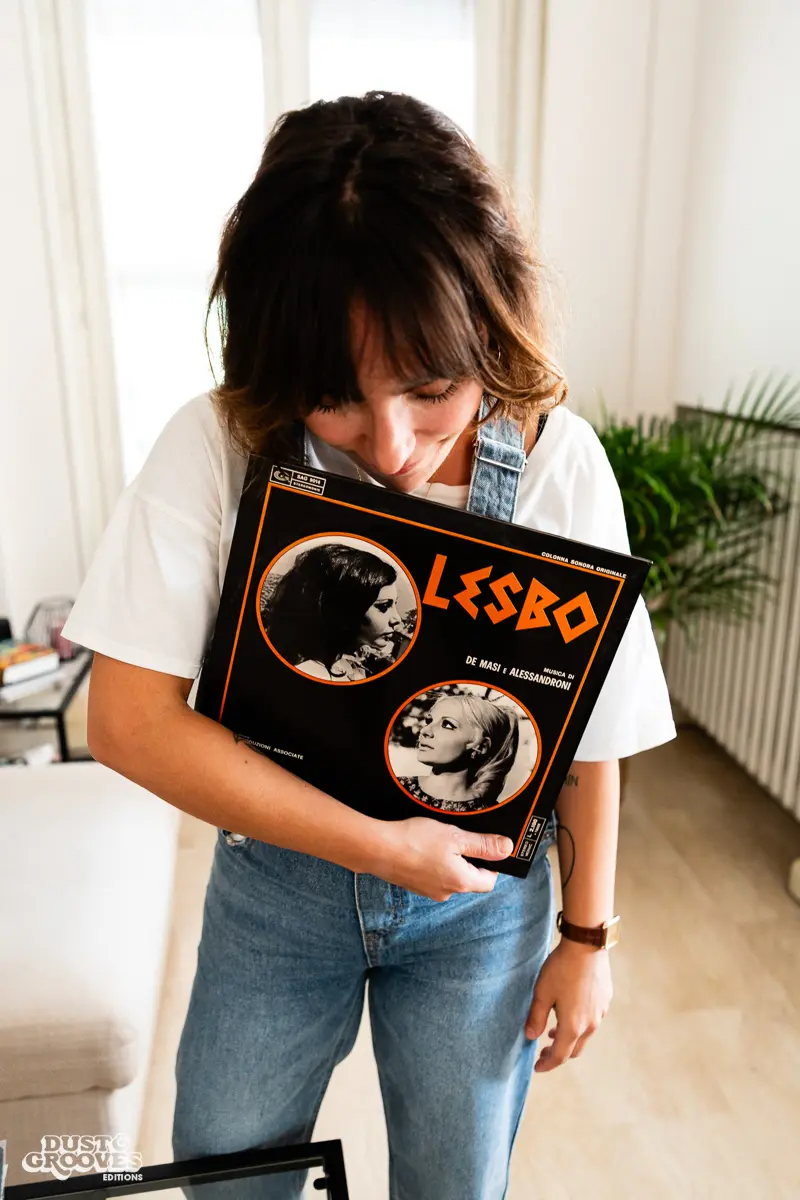 Giovanna Fiorentino & Valerio Iuliano, also known as the DJ duo Raregems, photographed at their house in Parma, Italy with their vinyl record collection for Dust & Grooves Volume 2 book. 