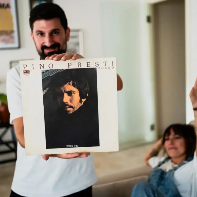 Giovanna Fiorentino & Valerio Iuliano, also known as the DJ duo Raregems, photographed at their house in Parma, Italy with their vinyl record collection for Dust & Grooves Volume 2 book.
